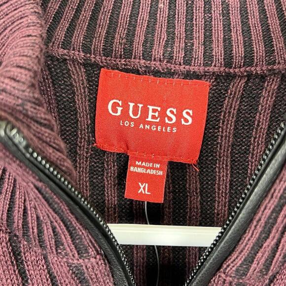 Guess Jeans Men's Sweater Quarter Zip Up Burgundy Mock Neck Size XL Pullover NWT - Picture 5 of 7